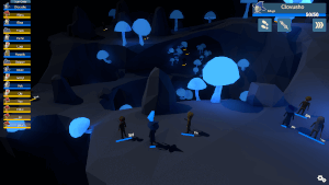 A battle deep in a cave, surrounded by glowing mushrooms.